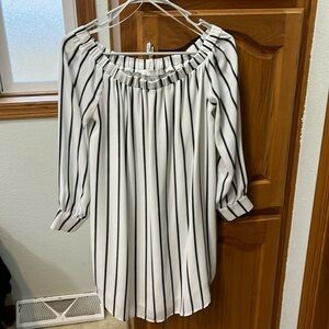Black and white striped shirt dress.